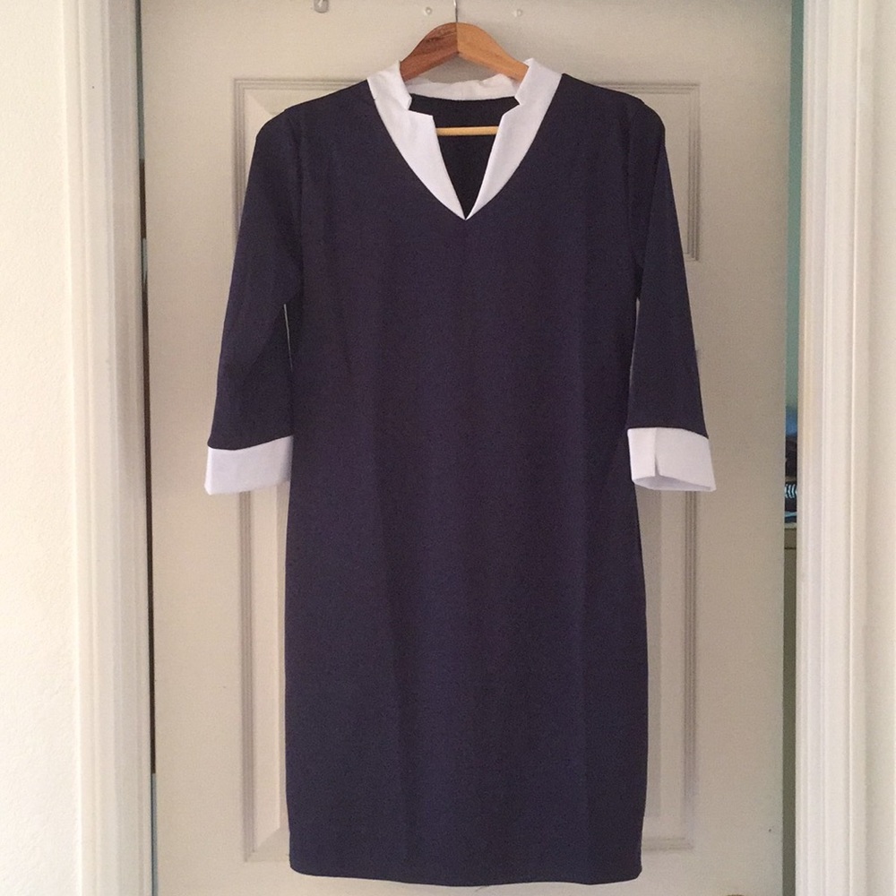 BNWoT Navy dress with white collar and cuffs